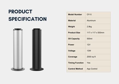 OY-5 Tower Waterless Scenting Bluetooth App Setting (+- 3000 Sqft )