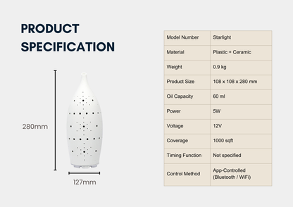 Starlight Waterless Scenting Bluetooth App Setting (+- 1000 Sqft )